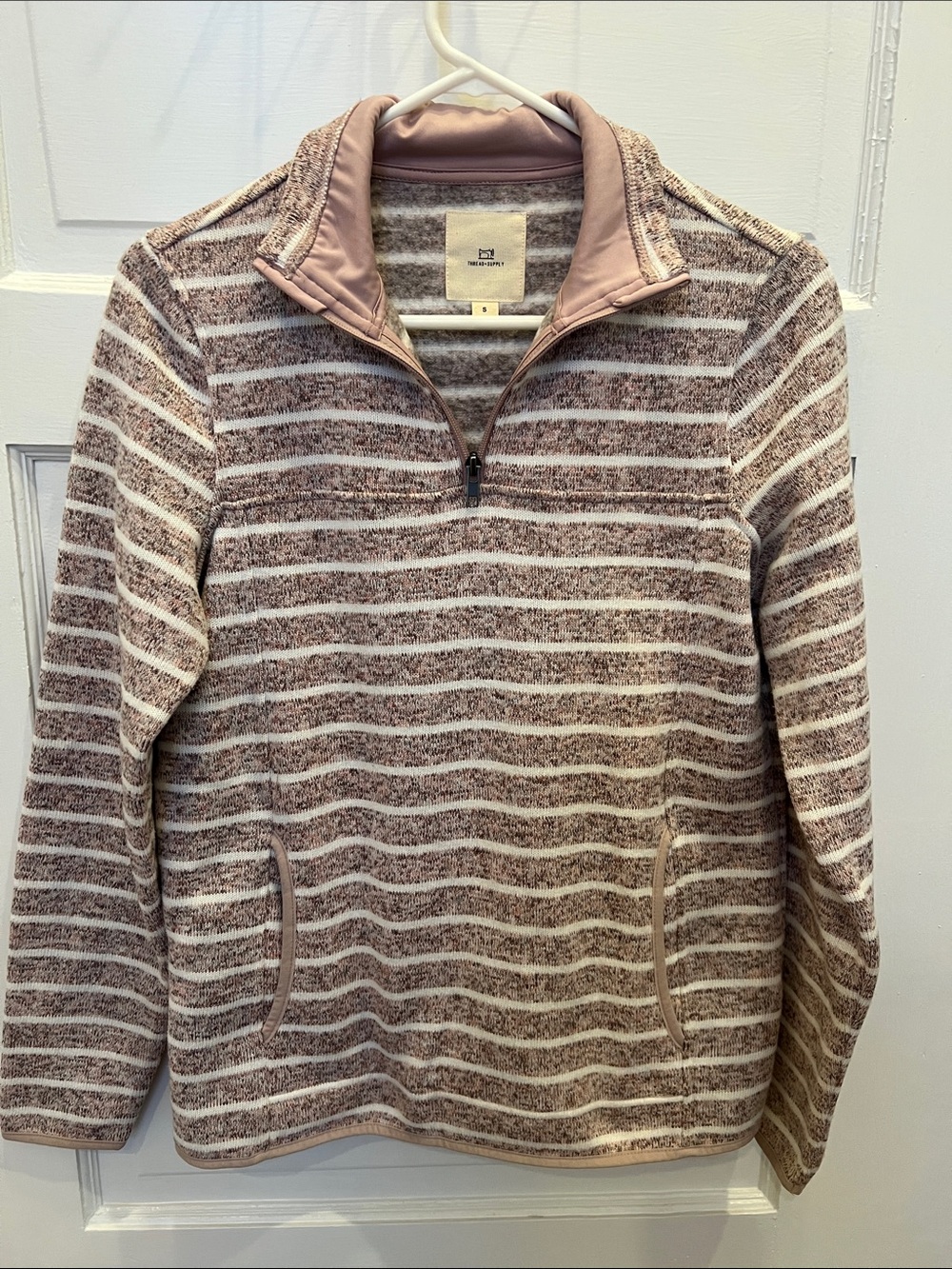 Striped Quarter-Zip Pullover- Pink & White Striped